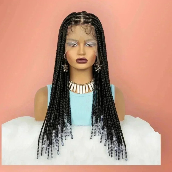 Knotless Box Braids,  full lace braided wig with bead Natural Baby Hair, 20 " - Picture 6 of 9